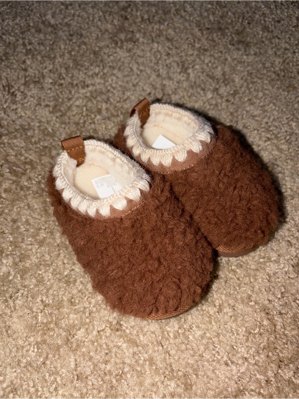 Cat & Jack Brown Fuzzy Baby Walker Shoes with Cream Trim